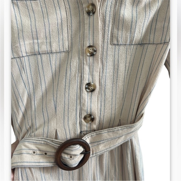 Free People Aubrey Belted Striped Shirtdress in Khaki Combo - Picture 11 of 14